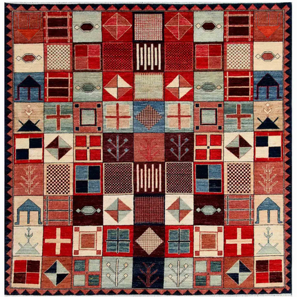 Hand Knotted Shaal Wool Rug 6' 8" X 6' 10"