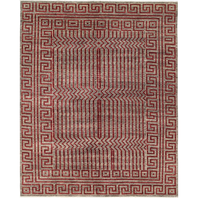 Modcar 7' 9" X 9' 6" Hand-Knotted Wool Rug 7' 9" X 9' 6" (236 X 290) / Grey / Red
