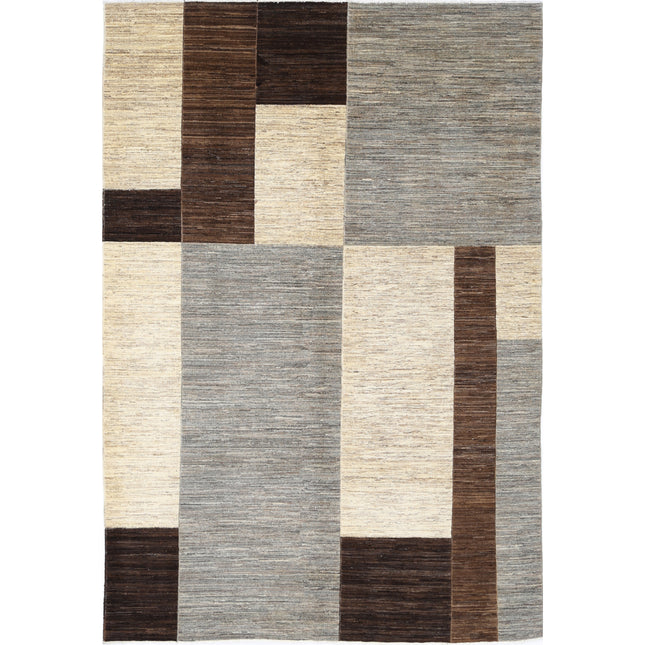 Modcar 6' 6" X 9' 6" Hand-Knotted Wool Rug 6' 6" X 9' 6" (198 X 290) / Grey / Brown