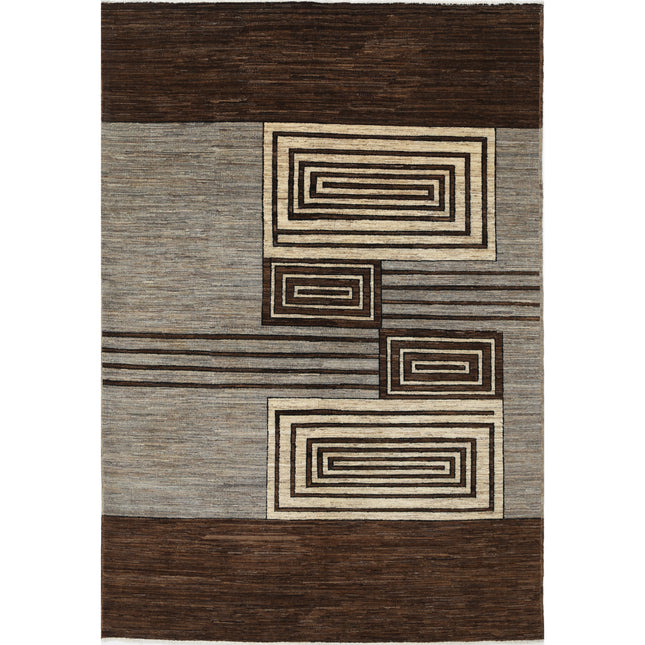 Modcar 6' 6" X 9' 7" Hand-Knotted Wool Rug 6' 6" X 9' 7" (198 X 292) / Grey / Brown