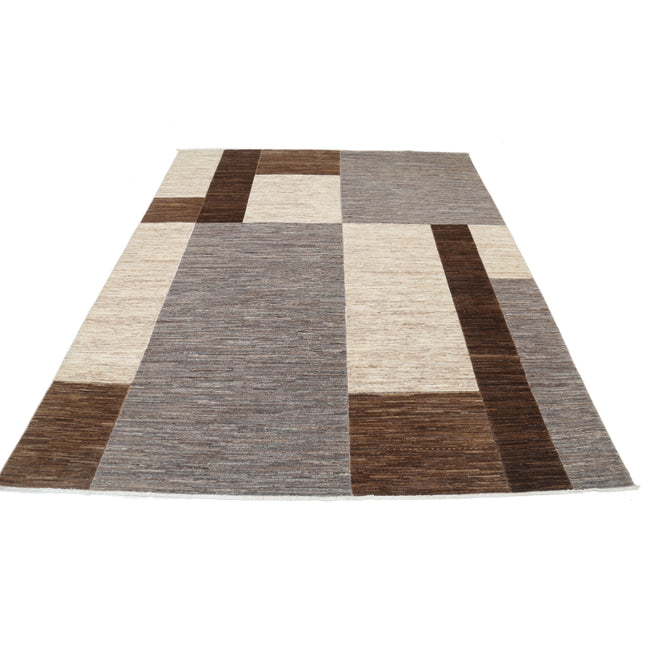 Modcar 6' 7" X 8' 4" Hand-Knotted Wool Rug 6' 7" X 8' 4" (201 X 254) / Grey / Brown