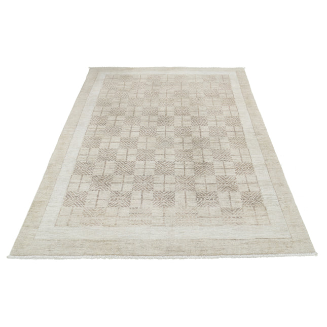 Modcar 4' 10" X 6' 5" Hand-Knotted Wool Rug 4' 10" X 6' 5" (147 X 196) / Ivory / Brown