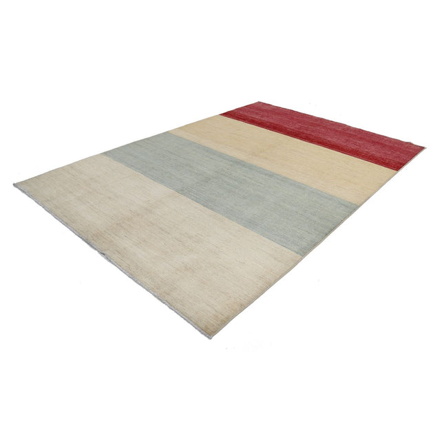 Modcar 6' 7" X 9' 5" Hand-Knotted Wool Rug 6' 7" X 9' 5" (201 X 287) / Ivory / Red