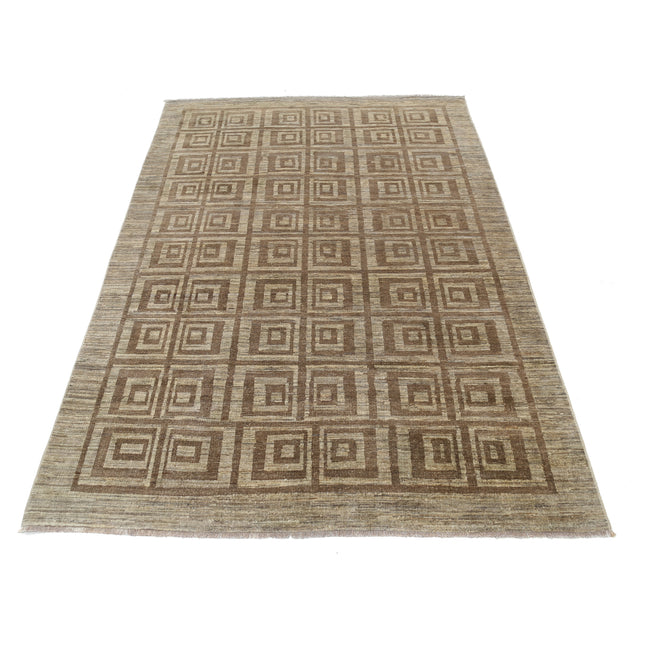 Modcar 4' 5" X 6' 7" Hand-Knotted Wool Rug 4' 5" X 6' 7" (135 X 201) / Grey / Brown
