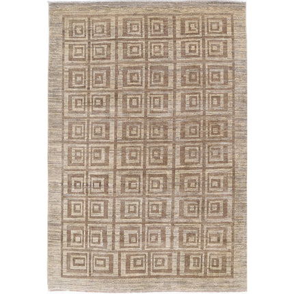 Modcar 4' 5" X 6' 7" Hand-Knotted Wool Rug 4' 5" X 6' 7" (135 X 201) / Grey / Brown