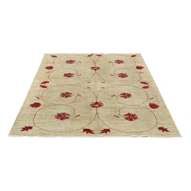 Modcar 4' 11" X 6' 4" Hand-Knotted Wool Rug 4' 11" X 6' 4" (150 X 193) / Ivory / Red