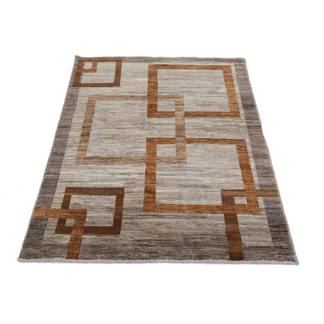 Modcar 3' 3" X 4' 11" Hand-Knotted Wool Rug 3' 3" X 4' 11" (99 X 150) / Grey / Brown