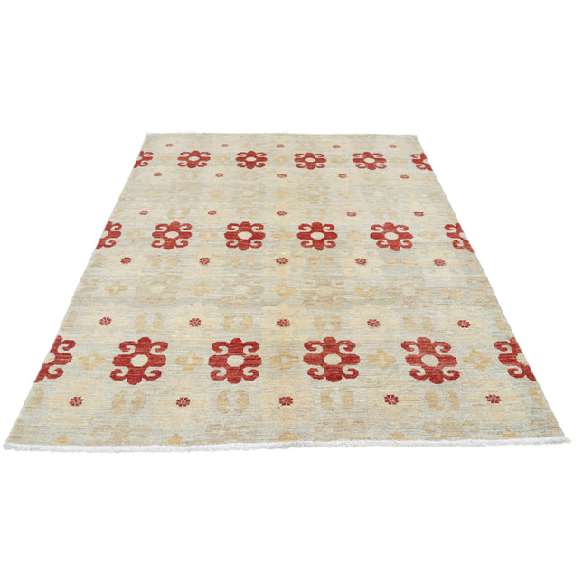 Modcar 5' 9" X 7' 8" Hand-Knotted Wool Rug 5' 9" X 7' 8" (175 X 234) / Blue / Red