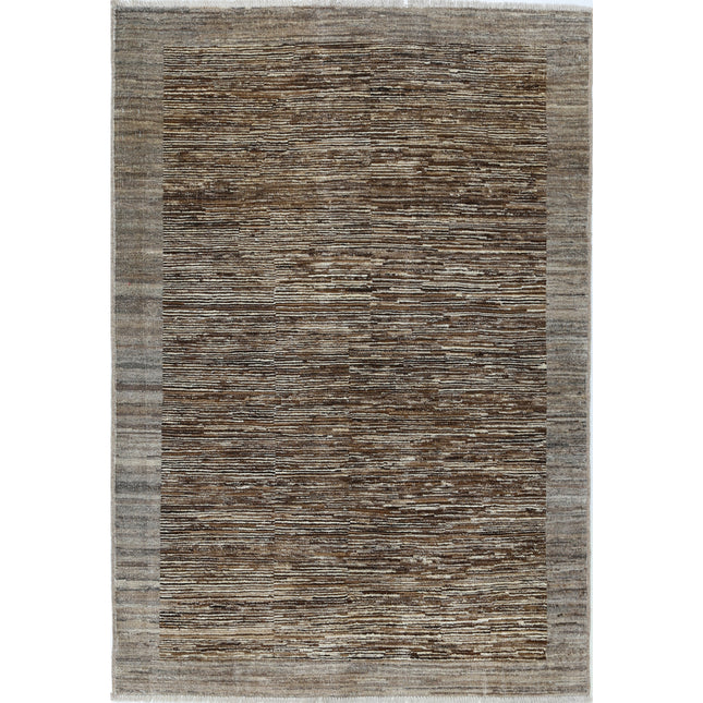 Modcar 3' 2" X 4' 8" Hand-Knotted Wool Rug 3' 2" X 4' 8" (97 X 142) / Grey / Brown