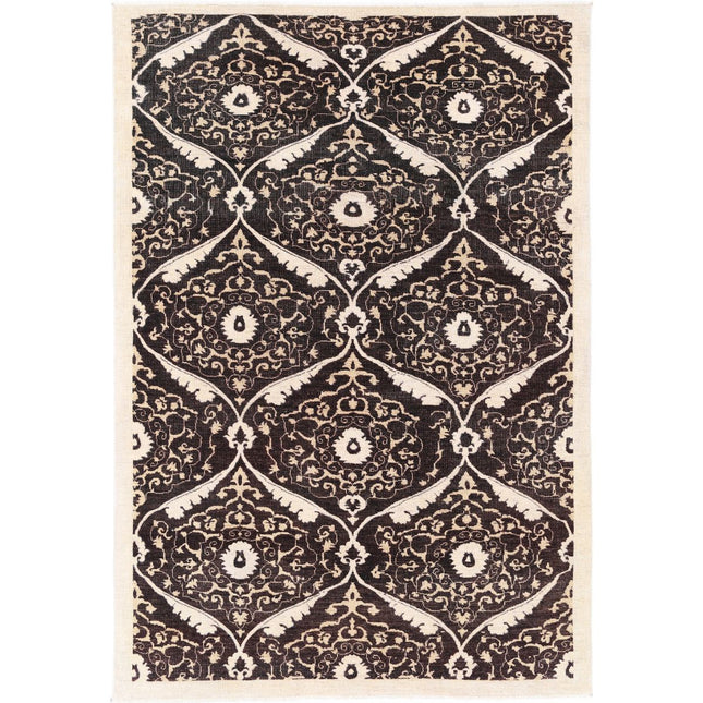 Modcar 6' 2" X 9' 1" Hand-Knotted Wool Rug 6' 2" X 9' 1" (188 X 277) / Brown / Ivory