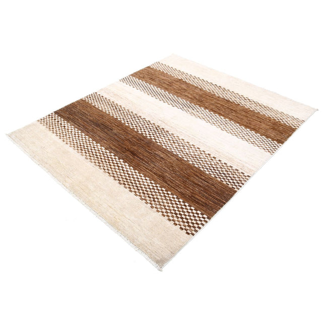 Modcar 4' 10" X 5' 10" Hand-Knotted Wool Rug 4' 10" X 5' 10" (147 X 178) / Ivory / Brown
