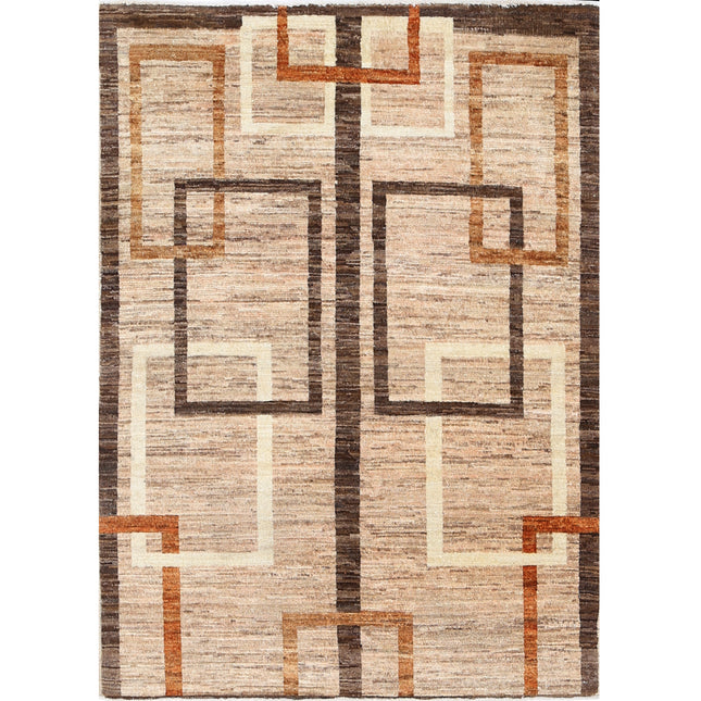 Modcar 3' 2" X 4' 3" Hand-Knotted Wool Rug 3' 2" X 4' 3" (97 X 130) / Brown / Brown