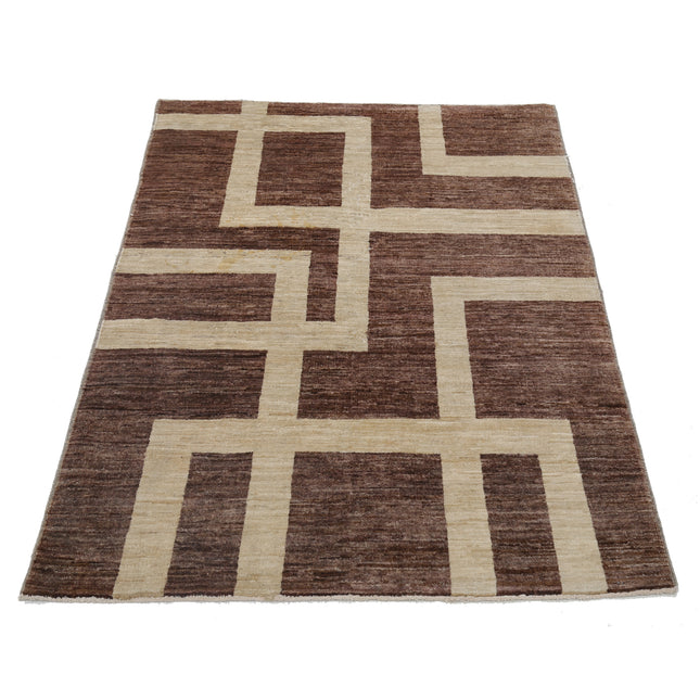 Modcar 3' 4" X 4' 7" Hand-Knotted Wool Rug 3' 4" X 4' 7" (102 X 140) / Brown / Brown