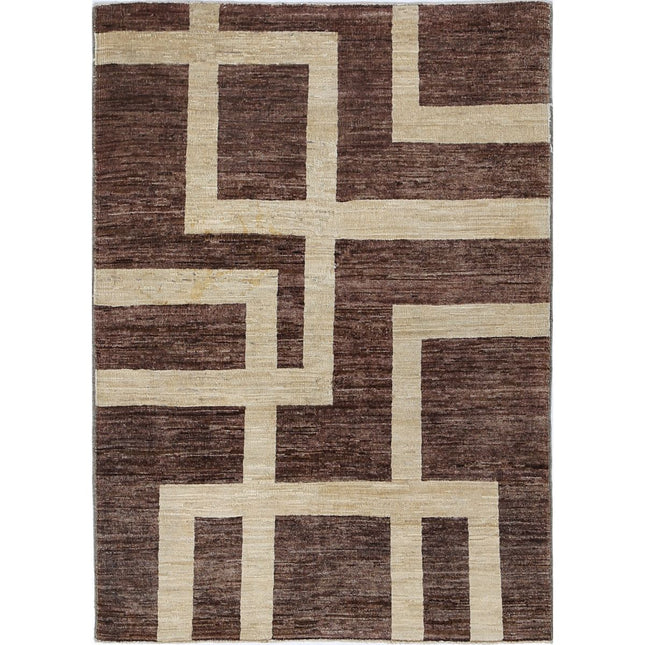 Modcar 3' 4" X 4' 7" Hand-Knotted Wool Rug 3' 4" X 4' 7" (102 X 140) / Brown / Brown