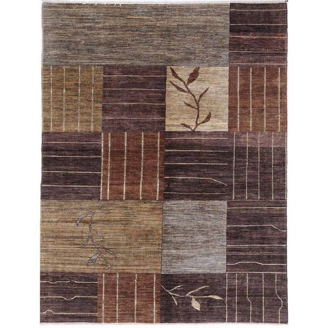 Modcar 5' 7" X 7' 5" Hand-Knotted Wool Rug 5' 7" X 7' 5" (170 X 226) / Brown / Brown
