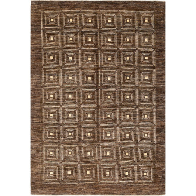 Modcar 5' 7" X 8' 2" Hand-Knotted Wool Rug 5' 7" X 8' 2" (170 X 249) / Brown / Brown