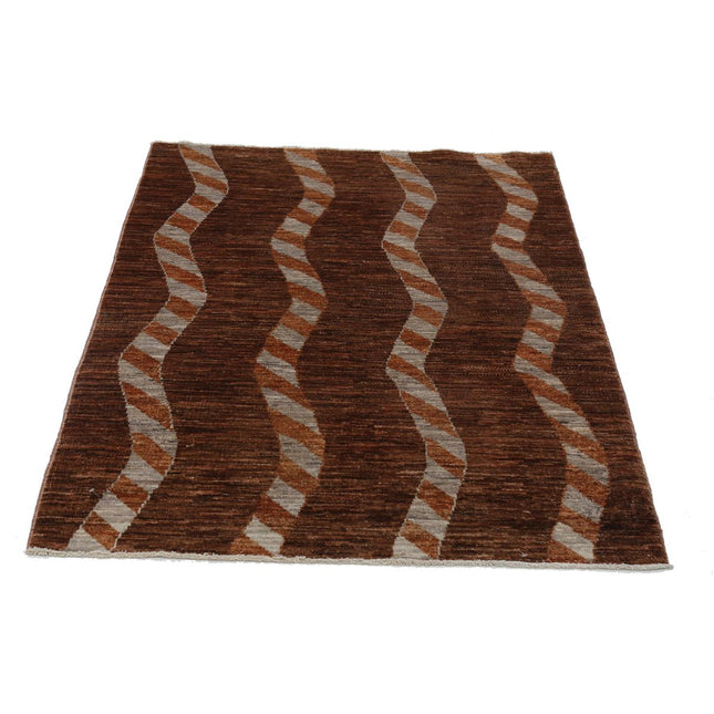 Modcar 3' 5" X 4' 8" Hand-Knotted Wool Rug 3' 5" X 4' 8" (104 X 142) / Brown / Brown
