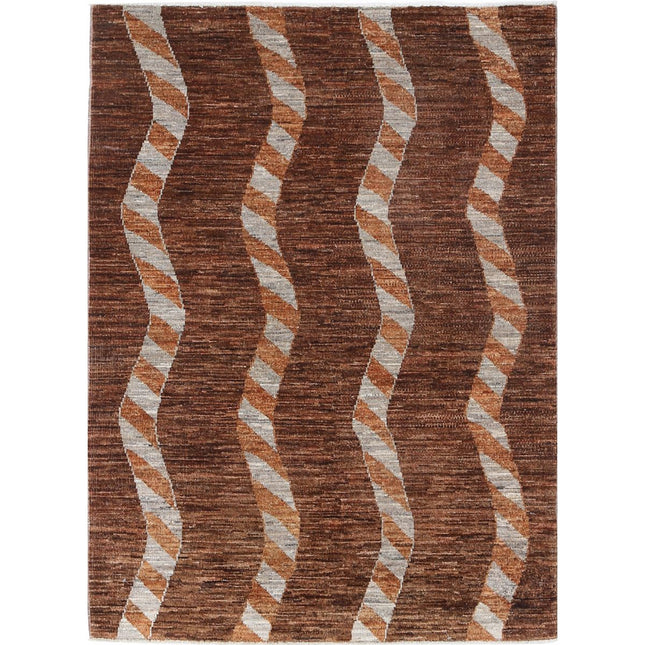 Modcar 3' 5" X 4' 8" Hand-Knotted Wool Rug 3' 5" X 4' 8" (104 X 142) / Brown / Brown
