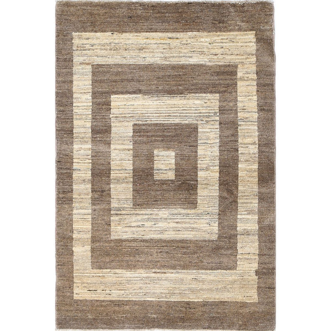 Modcar 3' 1" X 4' 7" Hand-Knotted Wool Rug 3' 1" X 4' 7" (94 X 140) / Brown / Brown