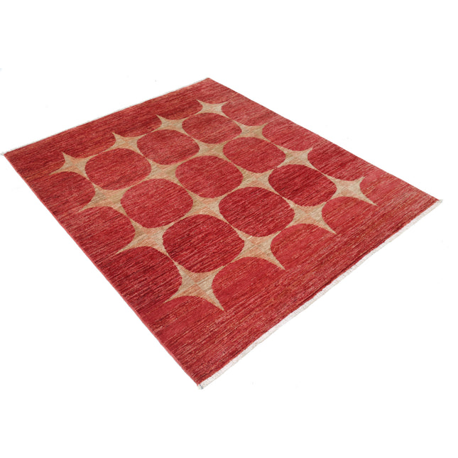 Modcar 4' 9" X 5' 9" Hand-Knotted Wool Rug 4' 9" X 5' 9" (145 X 175) / Red / Red