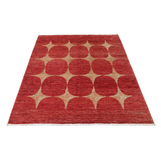 Modcar 4' 9" X 5' 9" Hand-Knotted Wool Rug 4' 9" X 5' 9" (145 X 175) / Red / Red