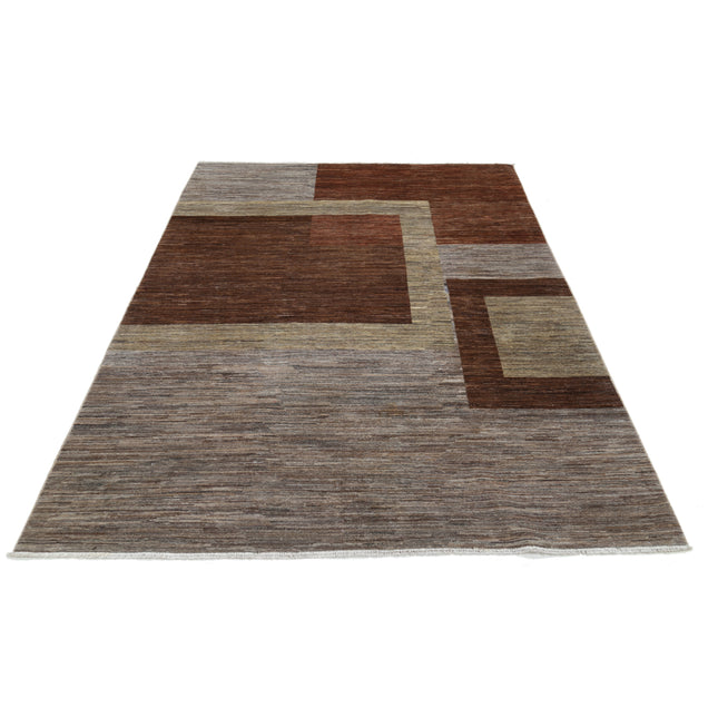 Modcar 5' 7" X 7' 6" Hand-Knotted Wool Rug 5' 7" X 7' 6" (170 X 229) / Brown / Brown