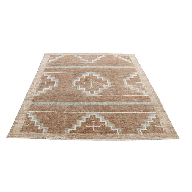 Modcar 5' 2" X 6' 4" Hand-Knotted Wool Rug 5' 2" X 6' 4" (157 X 193) / Brown / Brown