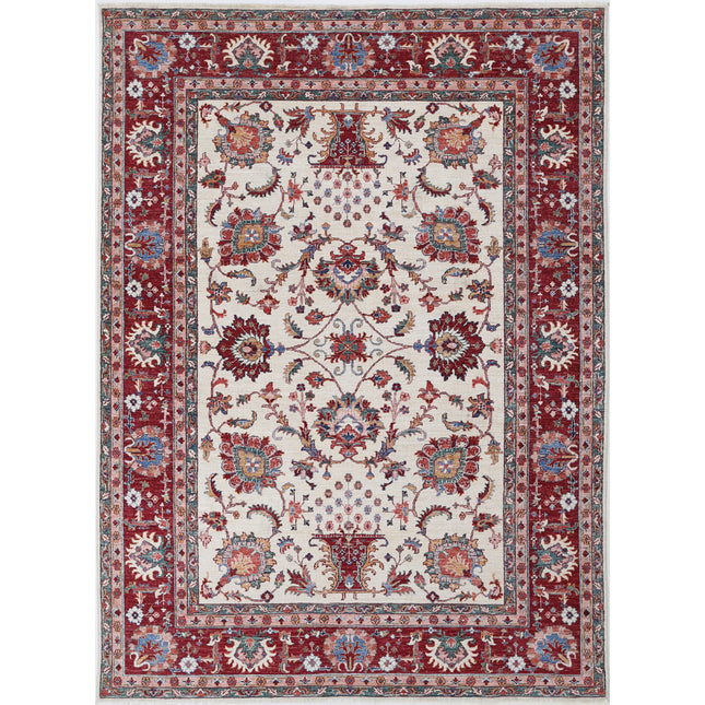 Ziegler 6' 10" X 9' 3" Hand-Knotted Wool Rug 6' 10" X 9' 3" (208 X 282) / Ivory / Red