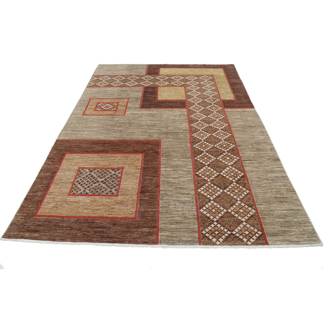 Modcar 6' 5" X 9' 4" Hand-Knotted Wool Rug 6' 5" X 9' 4" (196 X 284) / Grey / Brown