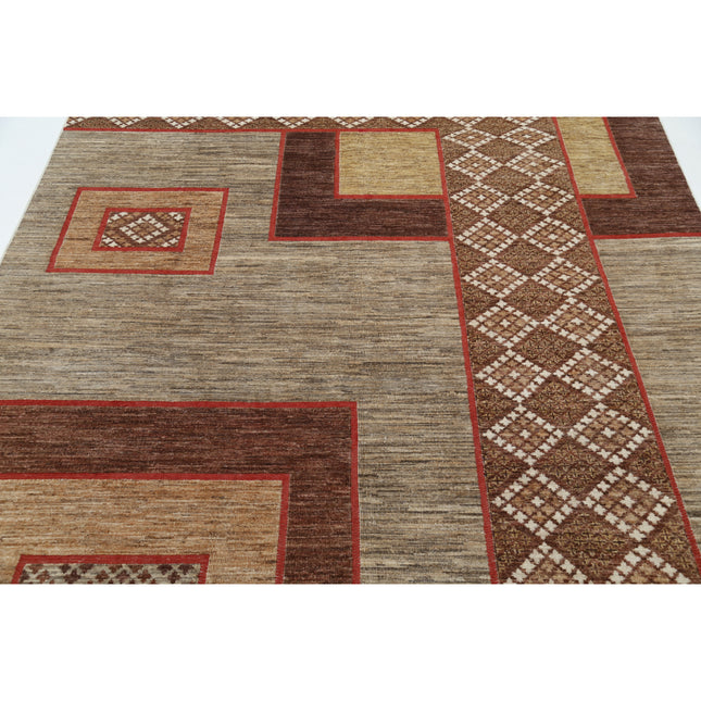 Modcar 6' 5" X 9' 4" Hand-Knotted Wool Rug 6' 5" X 9' 4" (196 X 284) / Grey / Brown
