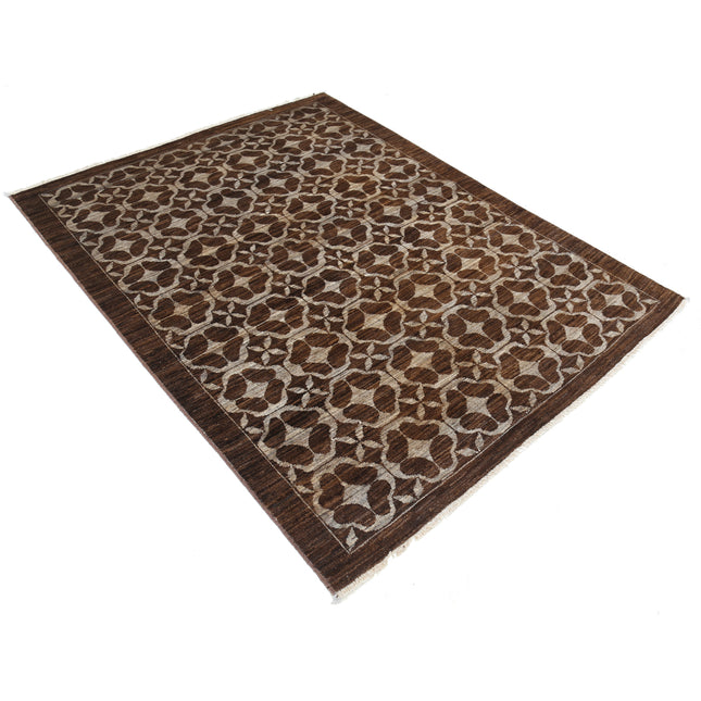 Modcar 4' 11" X 6' 4" Hand-Knotted Wool Rug 4' 11" X 6' 4" (150 X 193) / Brown / Brown