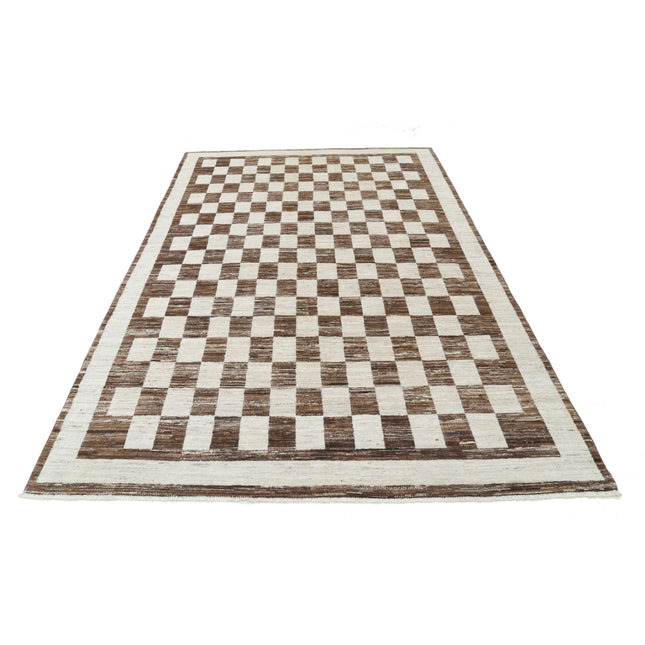 Modcar 6' 2" X 9' 5" Hand-Knotted Wool Rug 6' 2" X 9' 5" (188 X 287) / Brown / Ivory