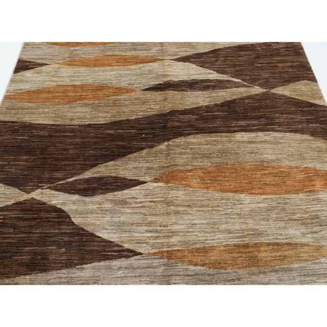Modcar 5' 9" X 7' 6" Hand-Knotted Wool Rug 5' 9" X 7' 6" (175 X 229) / Brown / Brown