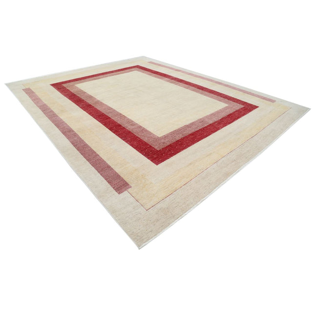 Modcar 12' 2" X 14' 9" Hand-Knotted Wool Rug 12' 2" X 14' 9" (371 X 450) / Ivory / Red