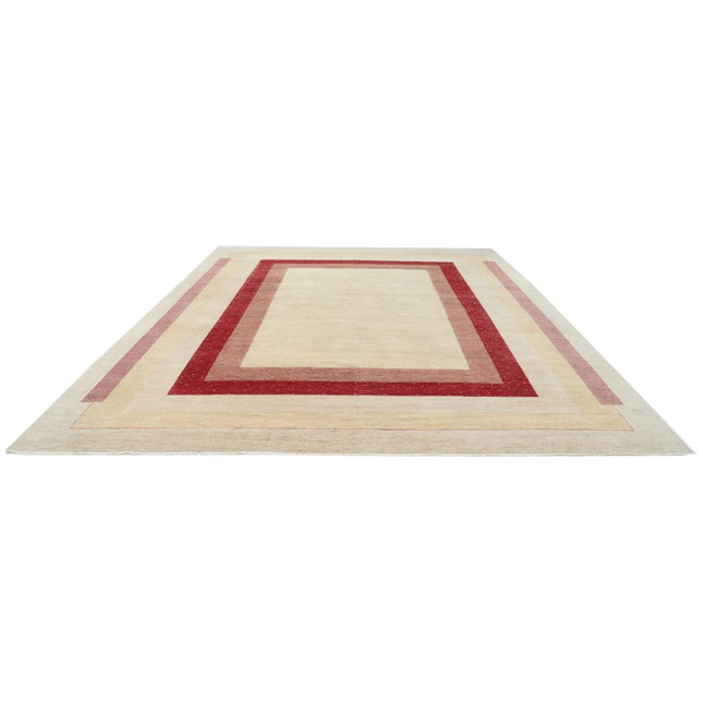 Modcar 12' 2" X 14' 9" Hand-Knotted Wool Rug 12' 2" X 14' 9" (371 X 450) / Ivory / Red