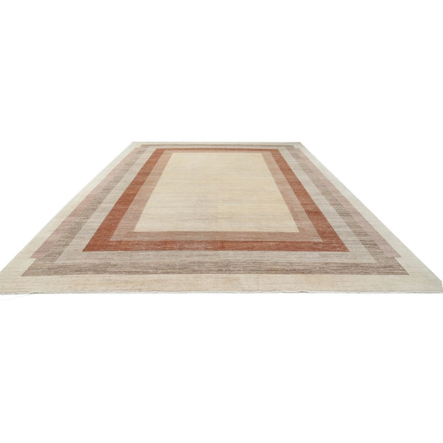 Modcar 12' 5" X 17' 9" Hand-Knotted Wool Rug 12' 5" X 17' 9" (378 X 541) / Ivory / Brown
