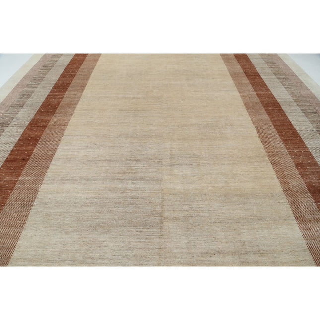 Modcar 12' 5" X 17' 9" Hand-Knotted Wool Rug 12' 5" X 17' 9" (378 X 541) / Ivory / Brown