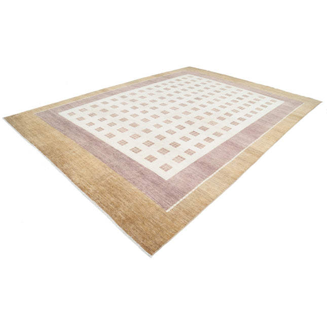 Modcar 10' 5" X 14' 6" Hand-Knotted Wool Rug 10' 5" X 14' 6" (318 X 442) / Ivory / Brown