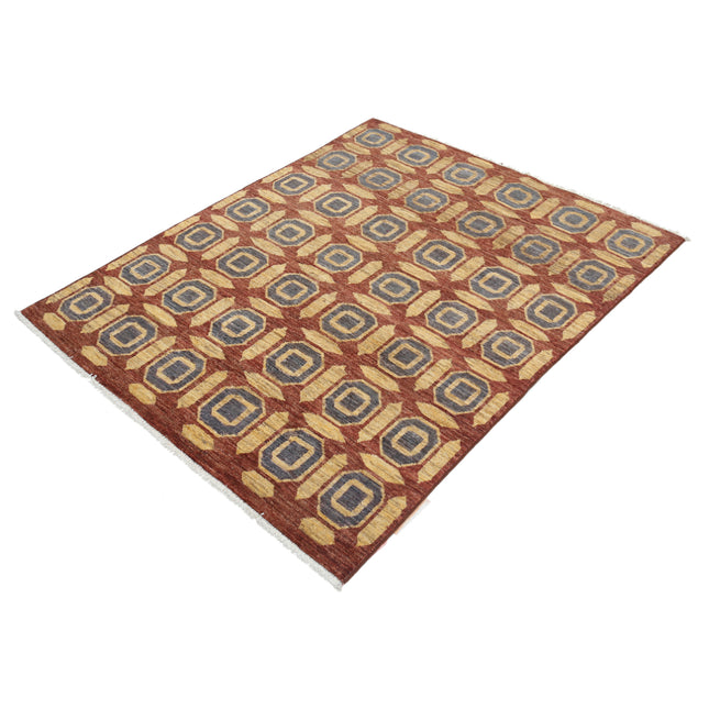 Modcar 4' 2" X 5' 3" Hand-Knotted Wool Rug 4' 2" X 5' 3" (127 X 160) / Brown / Gold