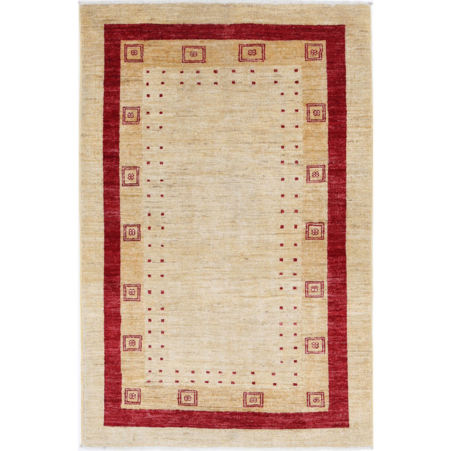Modcar 3' 3" X 5' 4" Hand-Knotted Wool Rug 3' 3" X 5' 4" (99 X 163) / Ivory / Red