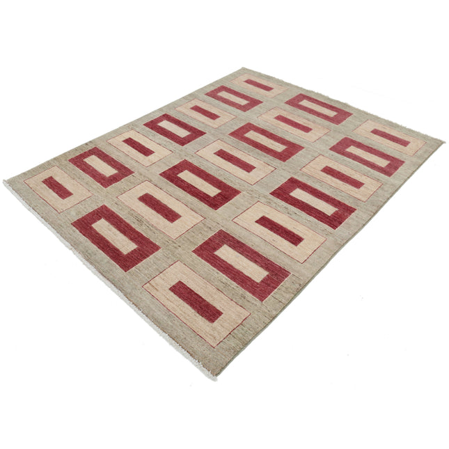 Modcar 5' 1" X 6' 6" Hand-Knotted Wool Rug 5' 1" X 6' 6" (155 X 198) / Red / Grey