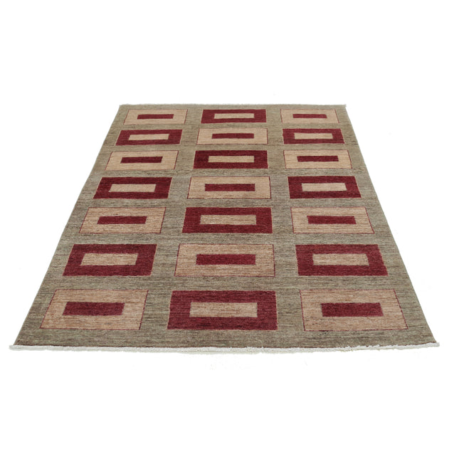 Modcar 5' 1" X 6' 6" Hand-Knotted Wool Rug 5' 1" X 6' 6" (155 X 198) / Red / Grey