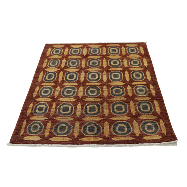 Modcar 3' 11" X 4' 6" Hand-Knotted Wool Rug 3' 11" X 4' 6" (119 X 137) / Red / Gold