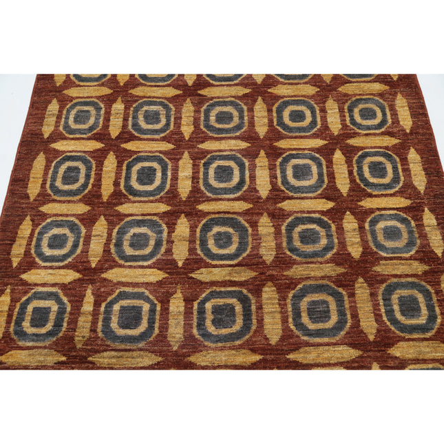 Modcar 3' 11" X 4' 6" Hand-Knotted Wool Rug 3' 11" X 4' 6" (119 X 137) / Red / Gold
