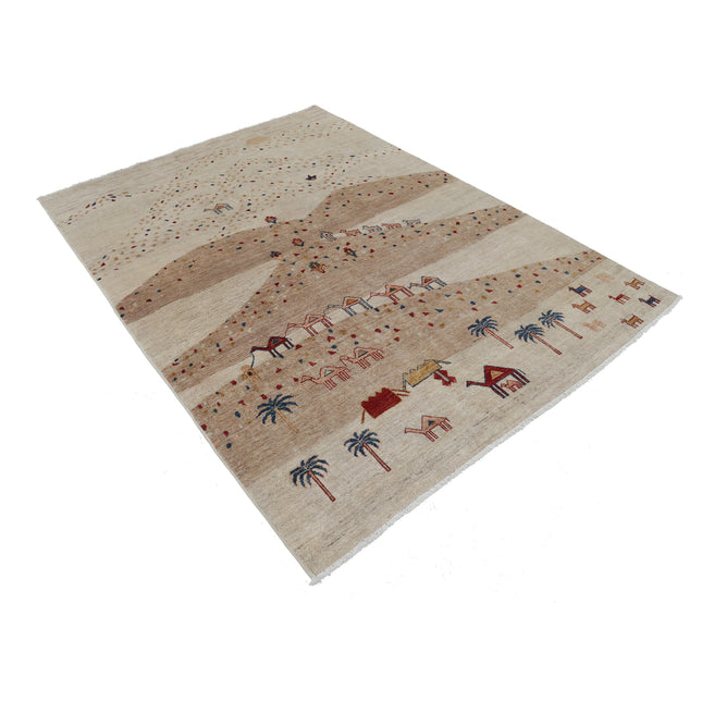 Modcar 5' 6" X 7' 4" Hand-Knotted Wool Rug 5' 6" X 7' 4" (168 X 224) / Ivory / Brown