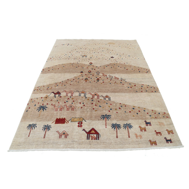 Modcar 5' 6" X 7' 4" Hand-Knotted Wool Rug 5' 6" X 7' 4" (168 X 224) / Ivory / Brown