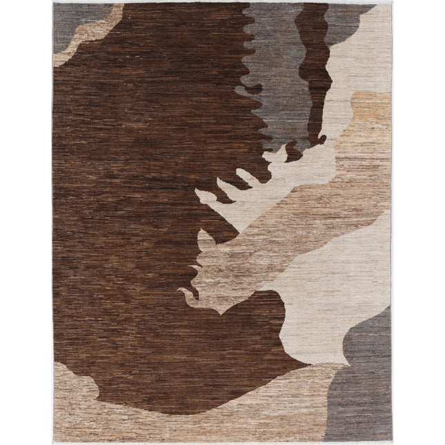Modcar 5' 7" X 7' 6" Hand-Knotted Wool Rug 5' 7" X 7' 6" (170 X 229) / Brown / Grey