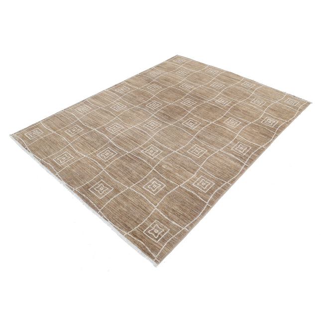 Modcar 5' 6" X 7' 3" Hand-Knotted Wool Rug 5' 6" X 7' 3" (168 X 221) / Brown / Brown
