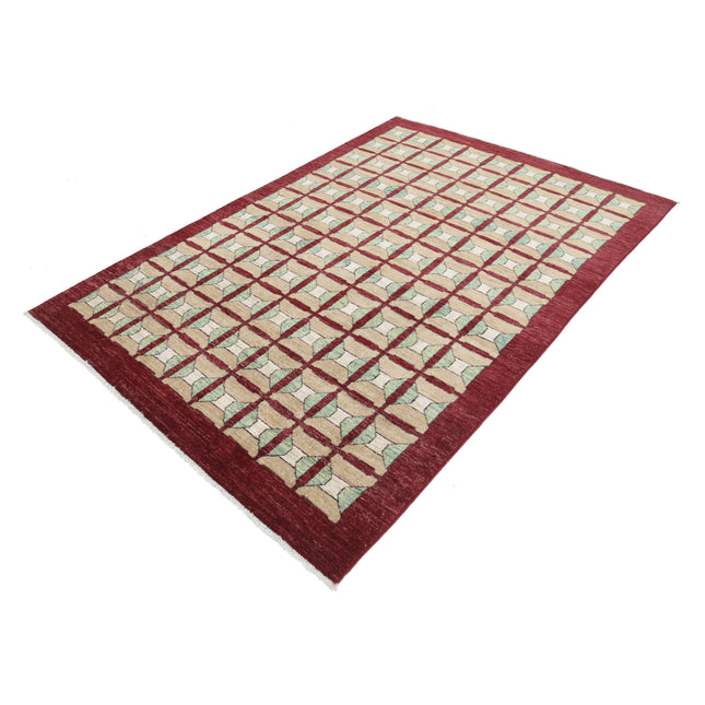 Modcar 5' 3" X 4' 8" Hand-Knotted Wool Rug 5' 3" X 4' 8" (160 X 142) / Brown / Red