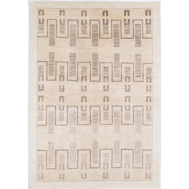 Modcar 6' 2" X 8' 10" Hand-Knotted Wool Rug 6' 2" X 8' 10" (188 X 269) / Ivory / Brown